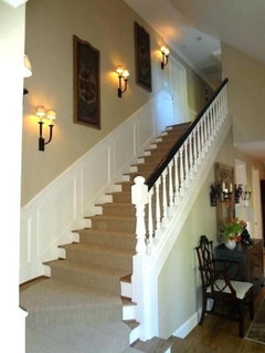 Staircase With White Wainscoting and Traditional Foyer Lighting Ideas