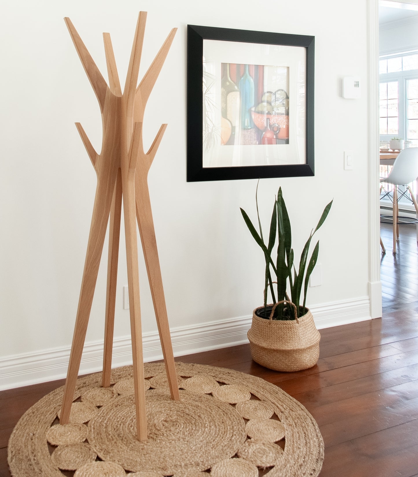 Standing Coat Rack with Light Oak Tapered Profile Design