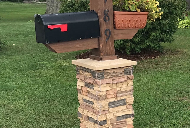 Stone Column Mailbox Multi Tonal Masonry Integrated Planter Arm