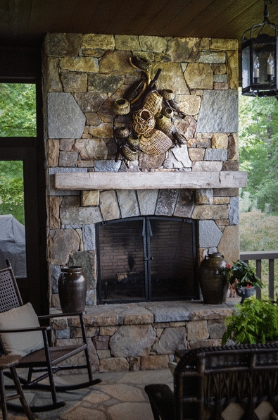 Stone Fireplace: Basket Wall Art Installation Irregular Stones
