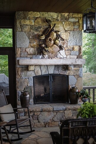 Stone Fireplace: Basket Wall Art Installation Irregular Stones