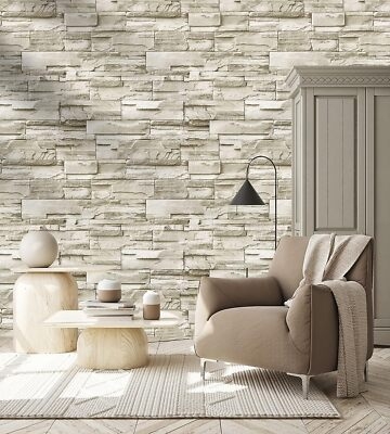 Stone Wallpaper Self Adhesive Stacked Stone Pattern Vinyl
