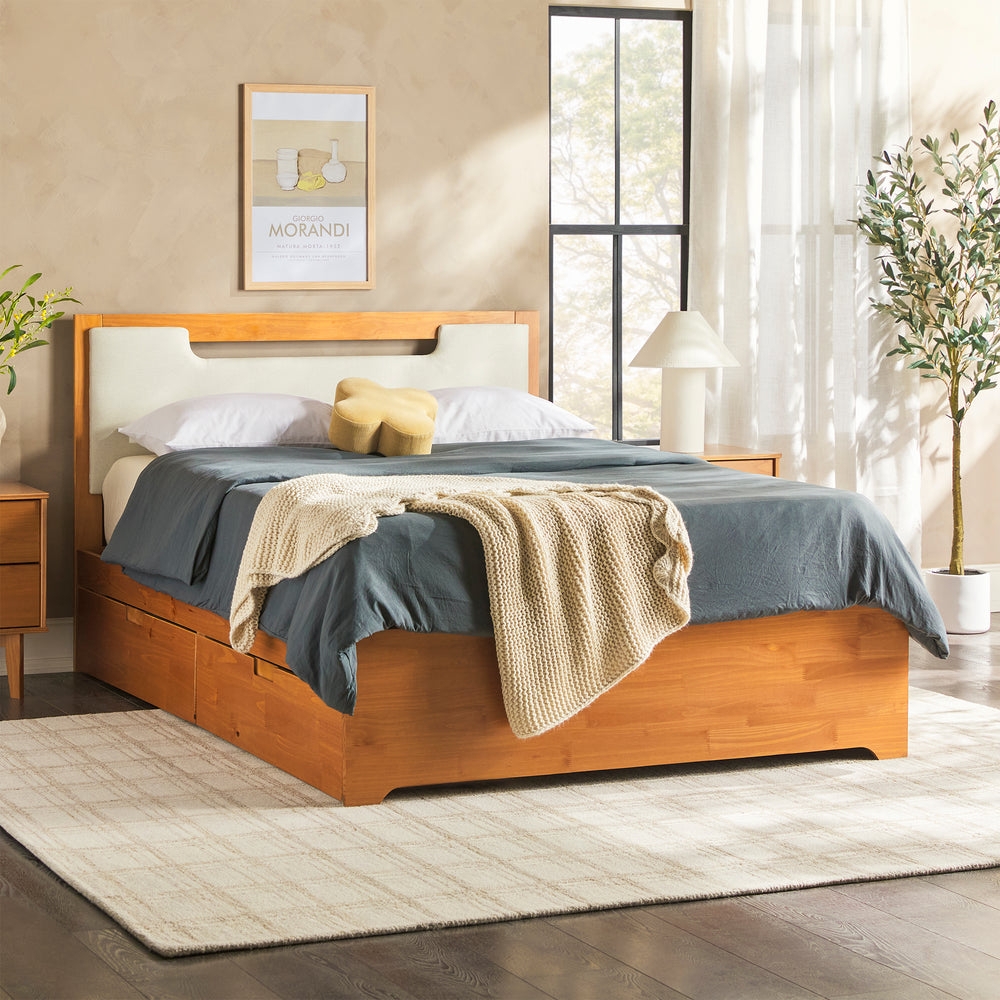 Storage Bed Brown Finish With Cutout Headboard | Brown Platform Bed