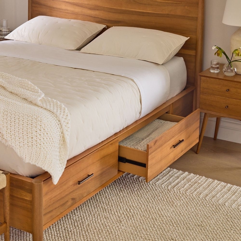 Storage Bed Walnut With Slim Metal Hardware | MCM Bedroom Bed