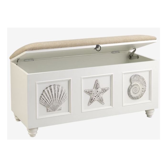 Storage Bench with Coastal Motifs and White Safety Lid