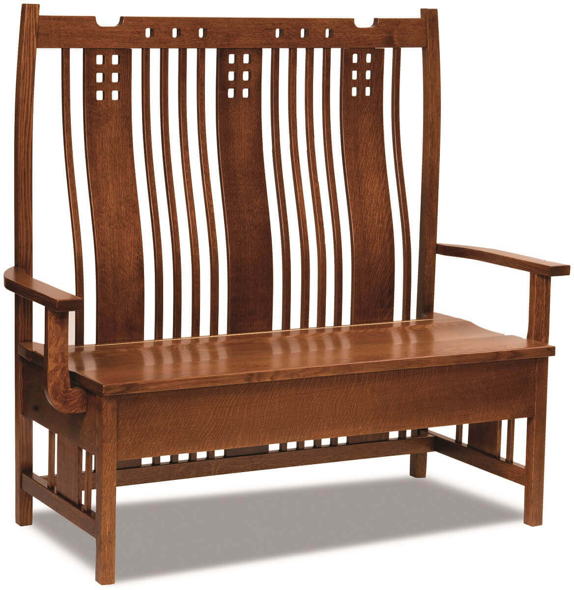 Storage Bench with Decorative Wood Cutouts Mission Style