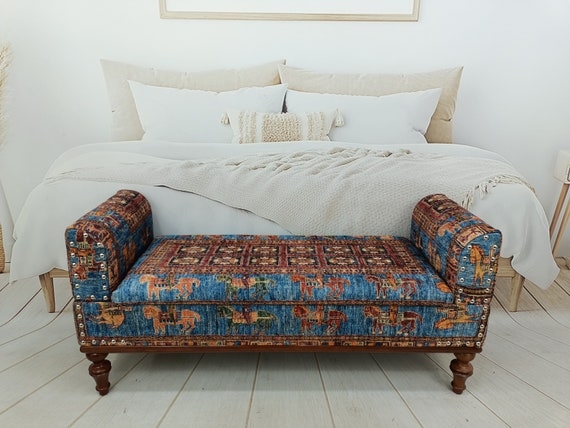 Storage Bench with Equestrian Print and Bedroom Settee