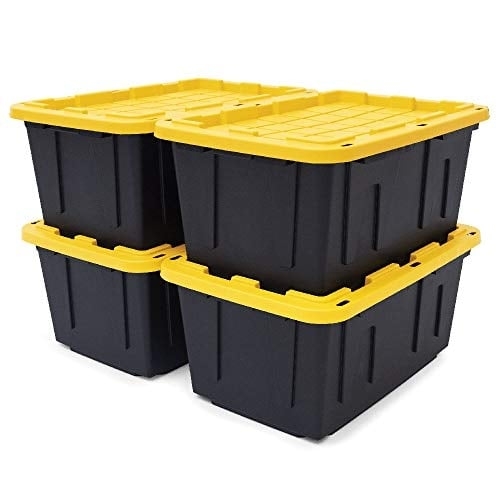 Storage Bin: Stackable Garage Bins with High Contrast Yellow Lid