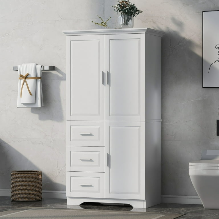 Storage Cabinet Bright White Shaker Style Panels Crown Molding