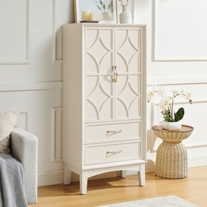 Storage Cabinet Cream White Geometric Lattice Cream Armoire