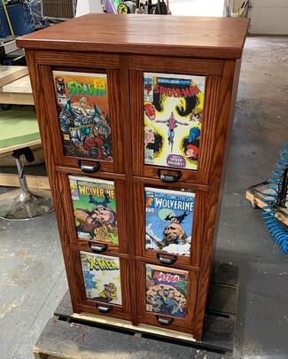 Storage Cabinet Reddish Wood Apothecary Style Comic Chest