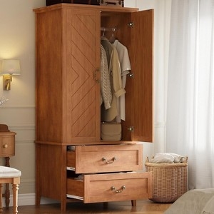 Storage Cabinet Rustic Brown Chevron Pattern Doors Wardrobe Chest