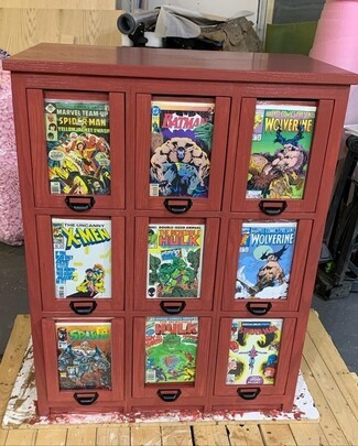 Storage Cabinet Terracotta Red Hobby Chest 9 Drawer Grid