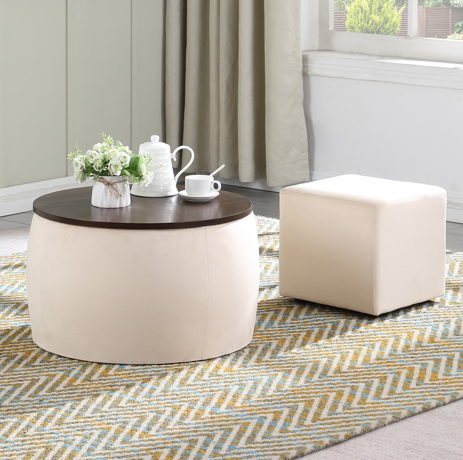 Storage Ottoman White Boucle Small Space Coffee Table - VisualHunt