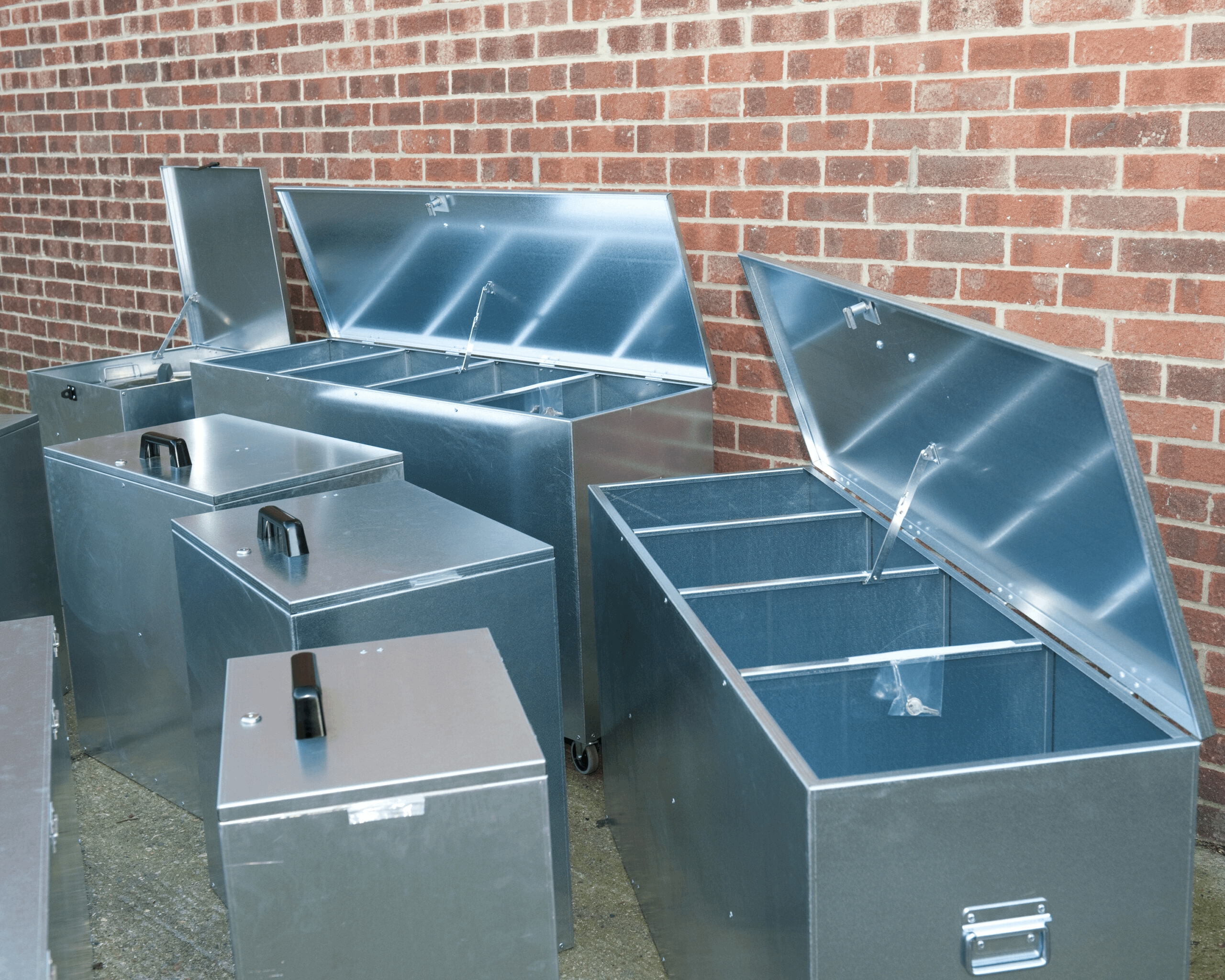 Storage Trunk: Galvanized Finish Metal Chest with Internal Dividers