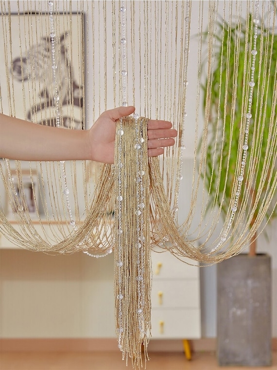 String Curtain Beaded Strands Champagne Gold Metallic Shimmer
