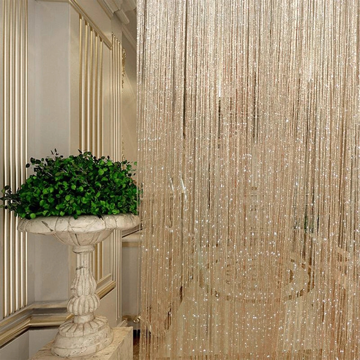 String Curtain Champagne Gold Finish Glittery Tassel Panel