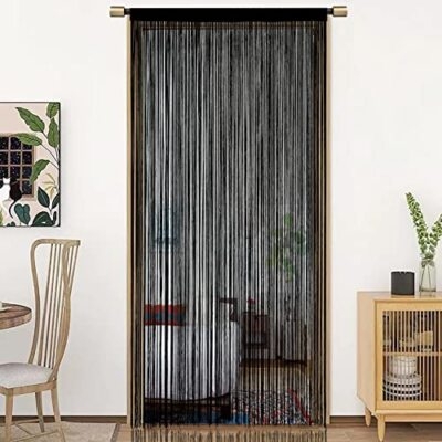 String Curtain Dense Strands Black Modern Doorway Partition