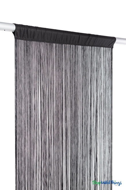 String Curtain Nine Foot Drop Black Minimalist Rod Pocket