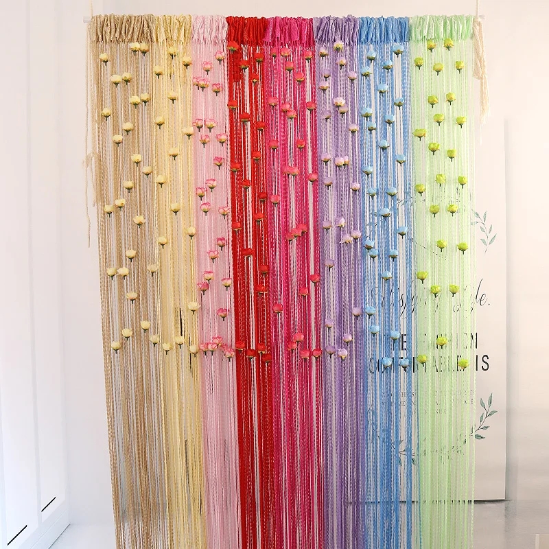 String Curtain Rainbow Gradient Rose Flower Valance