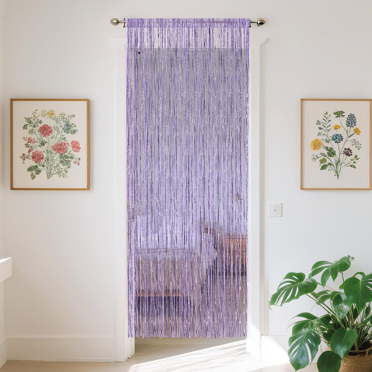 String Curtain Shimmering Sequins Lavender Fringe