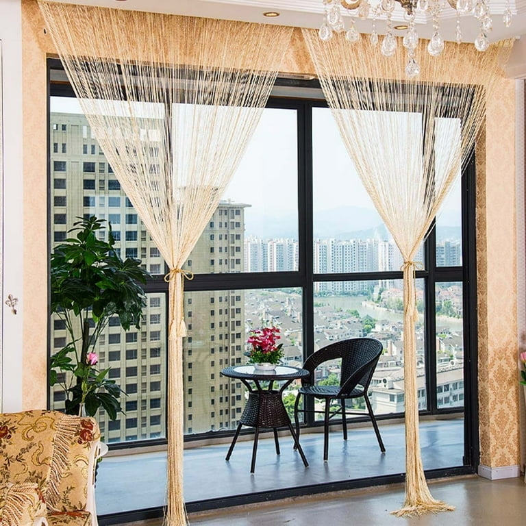 String Curtain Silver Ribbon Thread Tied Back Window Fringe