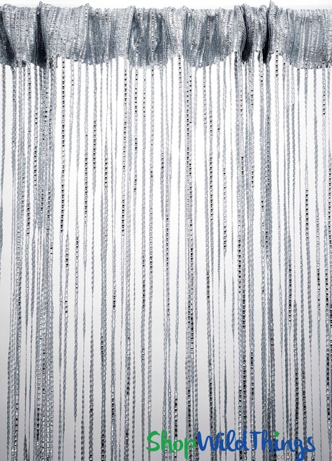 String Curtain Sparkly Accents Silver Fringe Drapes