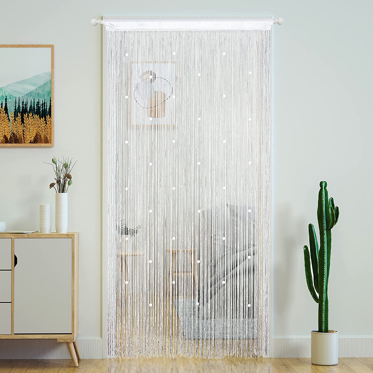 String Curtain Translucent Barrier White Ethereal Closet Divider