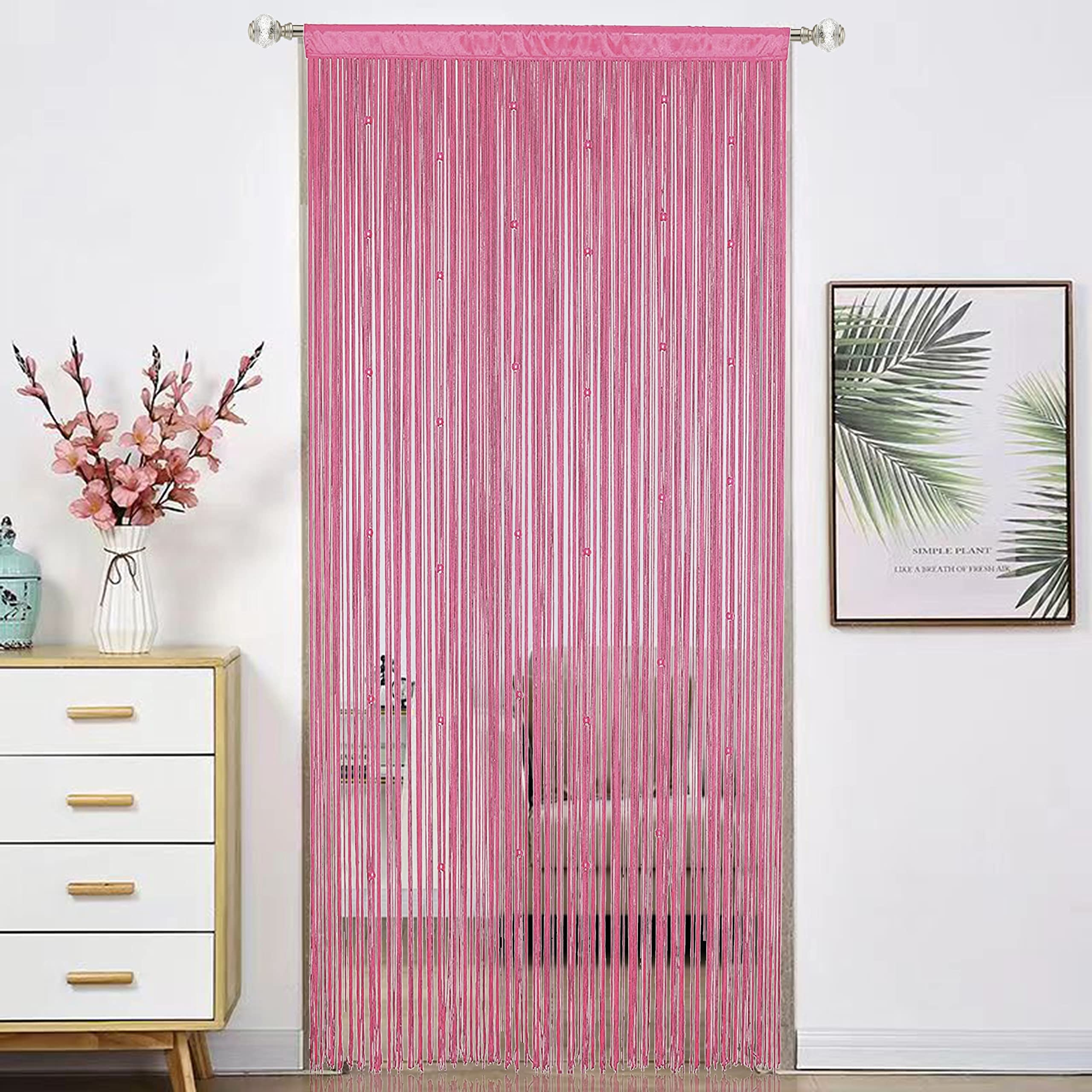 String Curtain Vibrant Pink Fringe Beaded Doorway