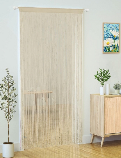 String Curtain Warm Beige Textured Fringe Room Divider