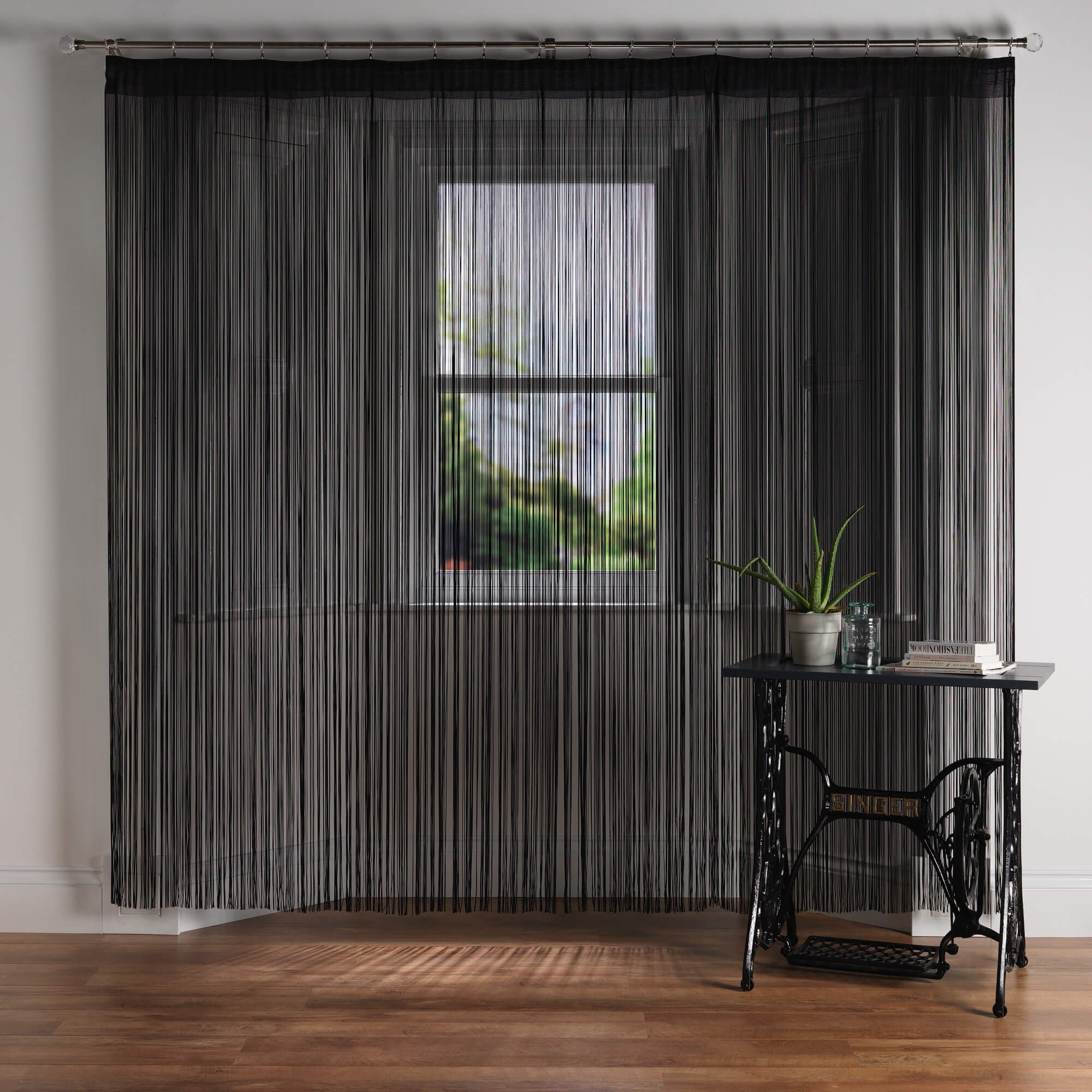 String Curtains Shadow Play Matte Black Industrial Window Drapes