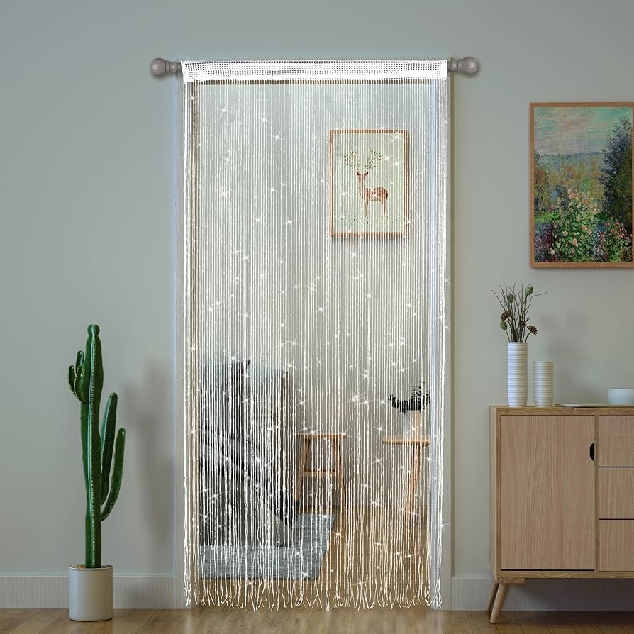 String Curtains Shimmering Beads White Beaded Panel