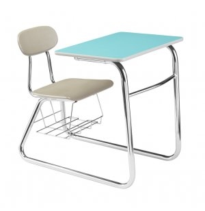 Student Combo Desk with Aqua Top and Sled Base Frame