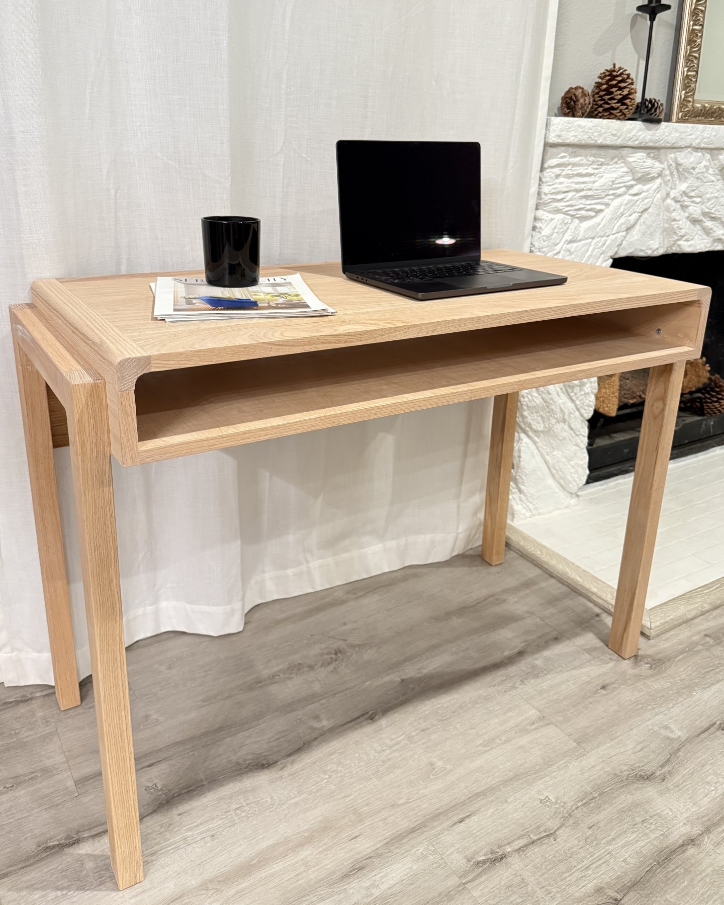 Study Desk Recessed Top Open Shelf Storage Japandi
