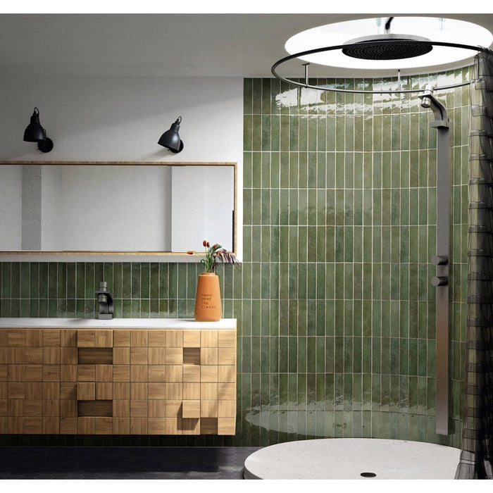 Subway Tile Geometric Wood Vanity Sage Green Gloss