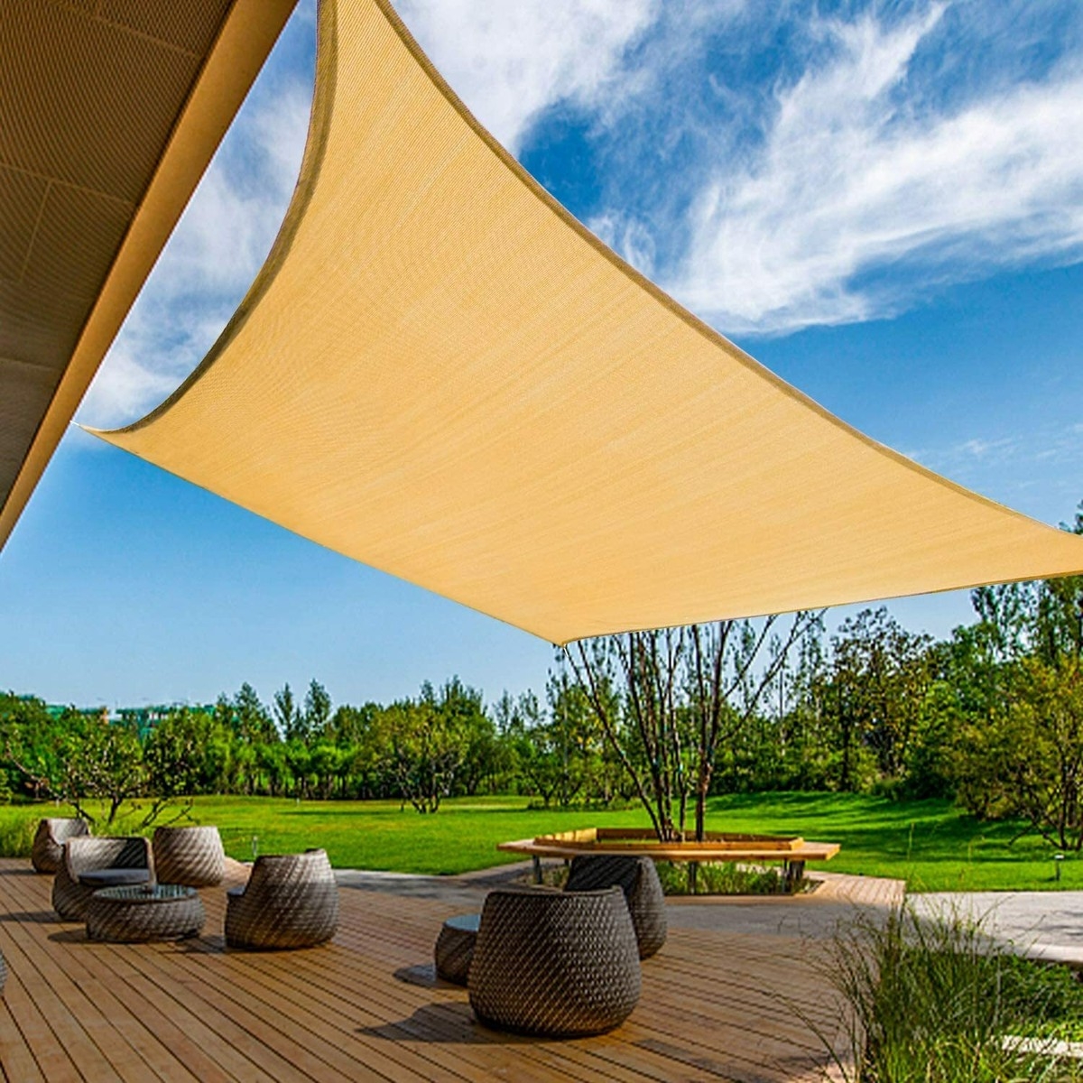 Sun Shade Sail: Catenary Curve Woven Mesh Rectangular Sun Shade Canopy