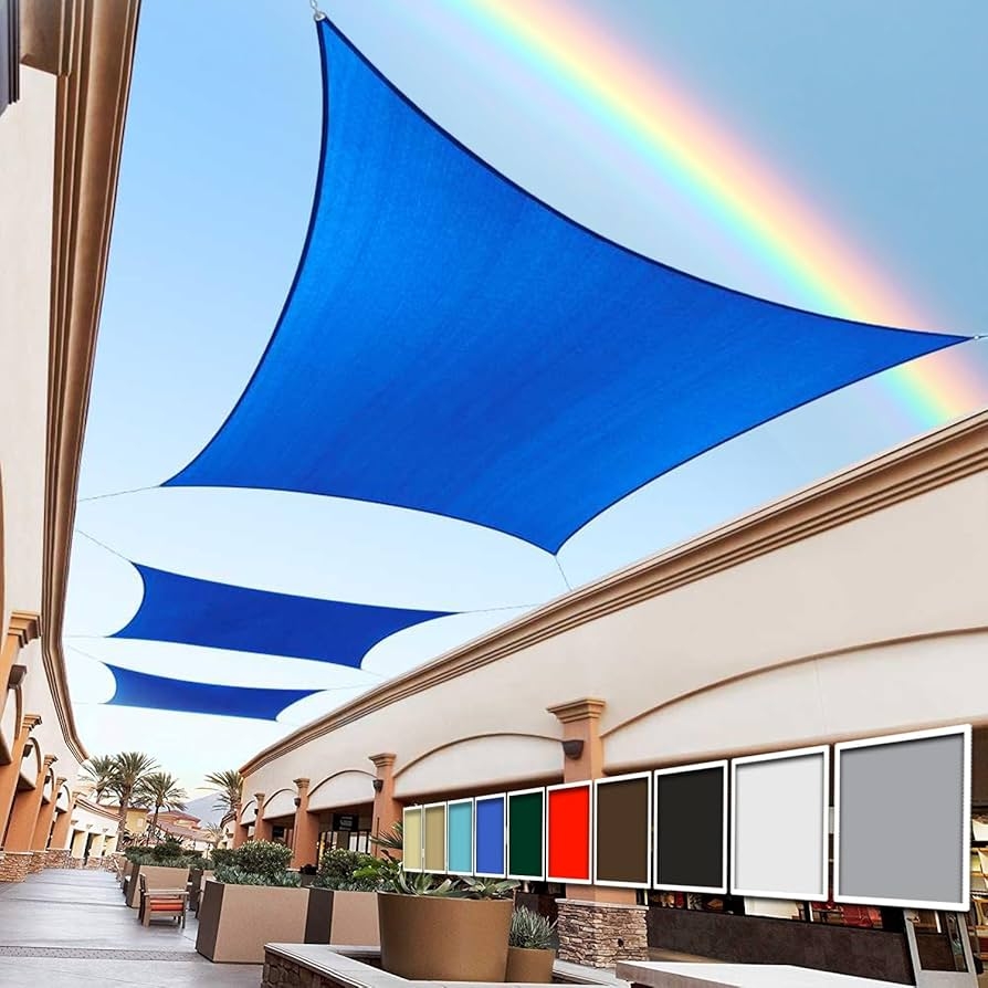 Sun Shade Sail: Royal Blue Mesh with Royal Blue Patio Canopy Layout