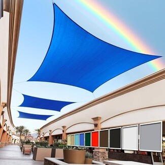 Sun Shade Sail: Royal Blue Mesh with Royal Blue Patio Canopy Layout