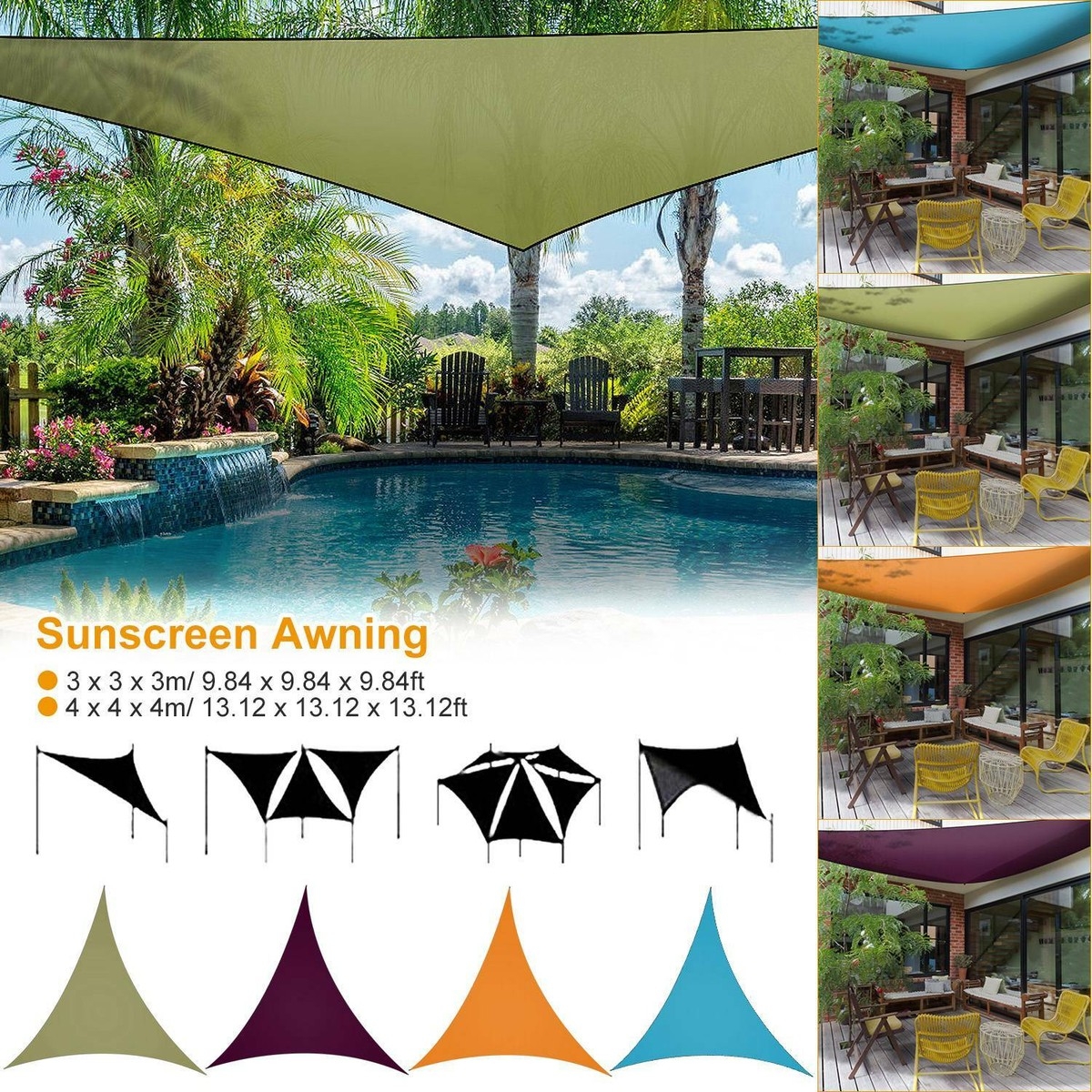 Sun Shade Sail Triangular Geometry UV-Proof Pool Canopy