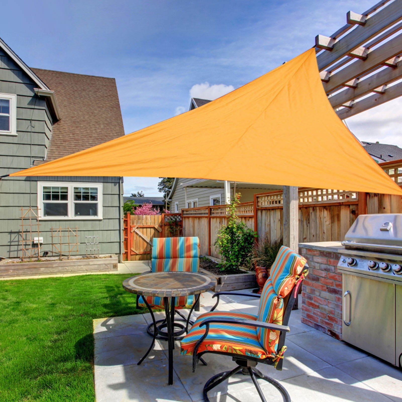 Sun Shade Sail: Vibrant Orange Triangular Shape Patio Canopy Ideas
