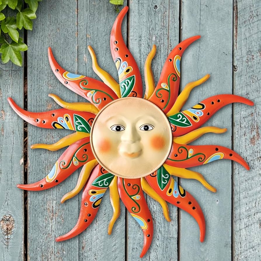Sun Wall Art Folk Art Patterns Whimsical Garden Sculpture