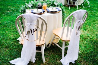 Sweetheart Chairs White Spindle Back with Gold Mrs Hoop
