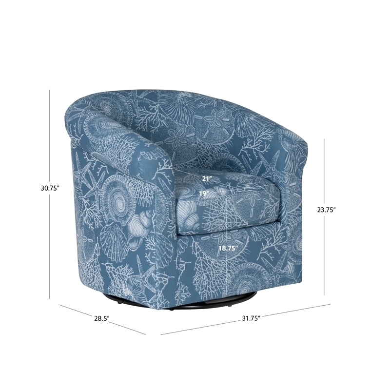Swivel Club Chair with Swivel Base and Blue Coral Print