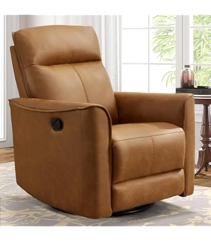 Swivel Rocker Recliner Baseball Stitching Camel Tan