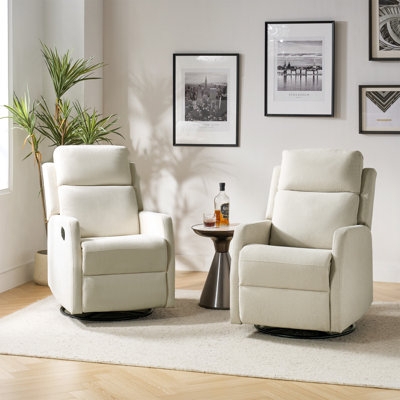 Swivel Rocker Recliner Cream Upholstery Nursery Chair