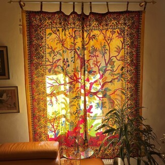 Tab Top Curtains: Tree of Life Pattern Golden Yellow Art