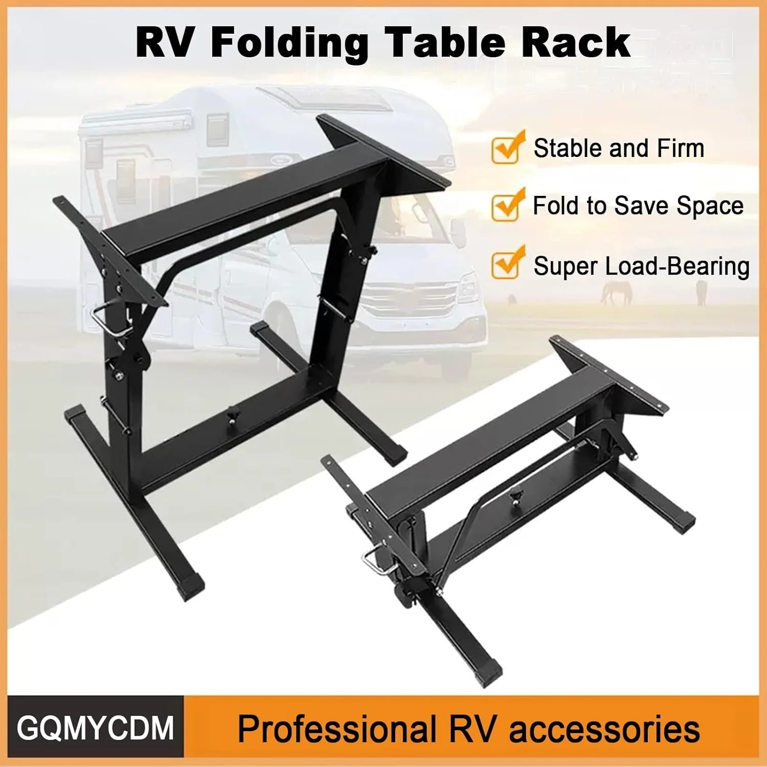 Table Base: Matte Black RV Compatible Heavy Duty Folding Frame