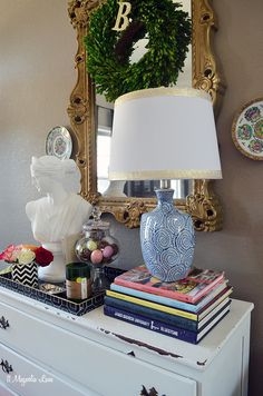 Table Lamp: Blue Swirl Pattern Lamp Lift Book Stack