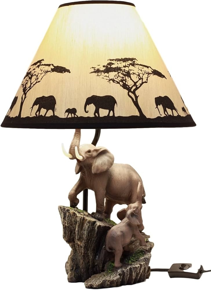 Table Lamp Elephant Family Statue and Rocky Outcrop Base