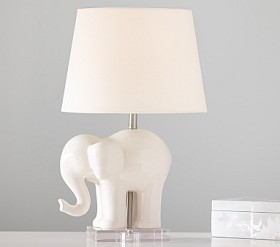 Table Lamp Glossy Ceramic Elephant and Clear Block Base